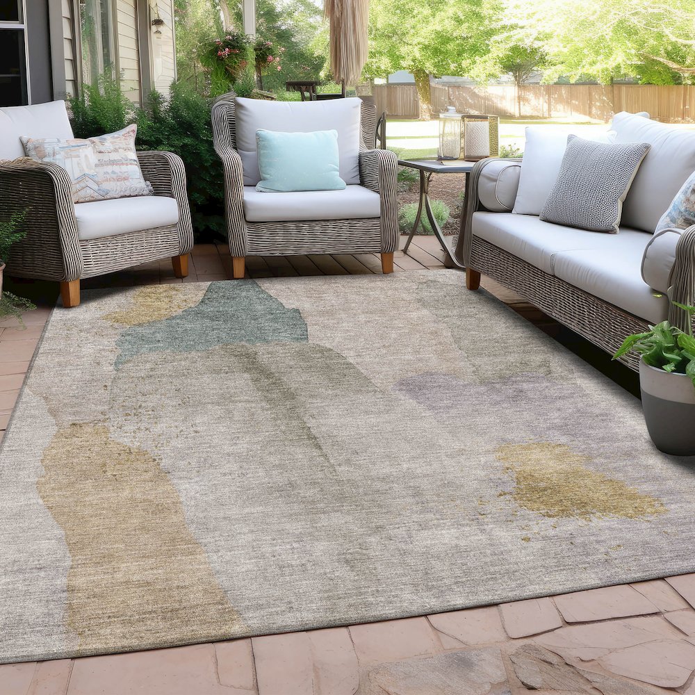 Machine Washable Indoor/Outdoor Chantille Beige 10' x 14' Rug. Picture 7