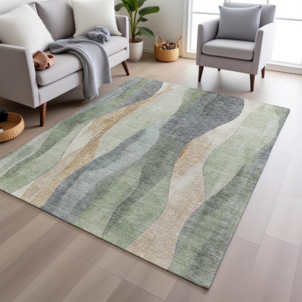 Machine Washable Indoor/Outdoor Chantille Aloe 10' x 14' Rug. Picture 5