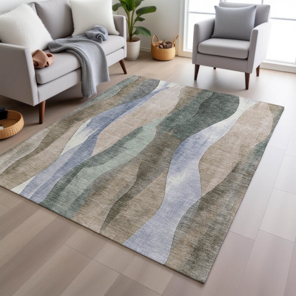 Machine Washable Indoor/Outdoor Chantille Beige 10' x 14' Rug. Picture 5