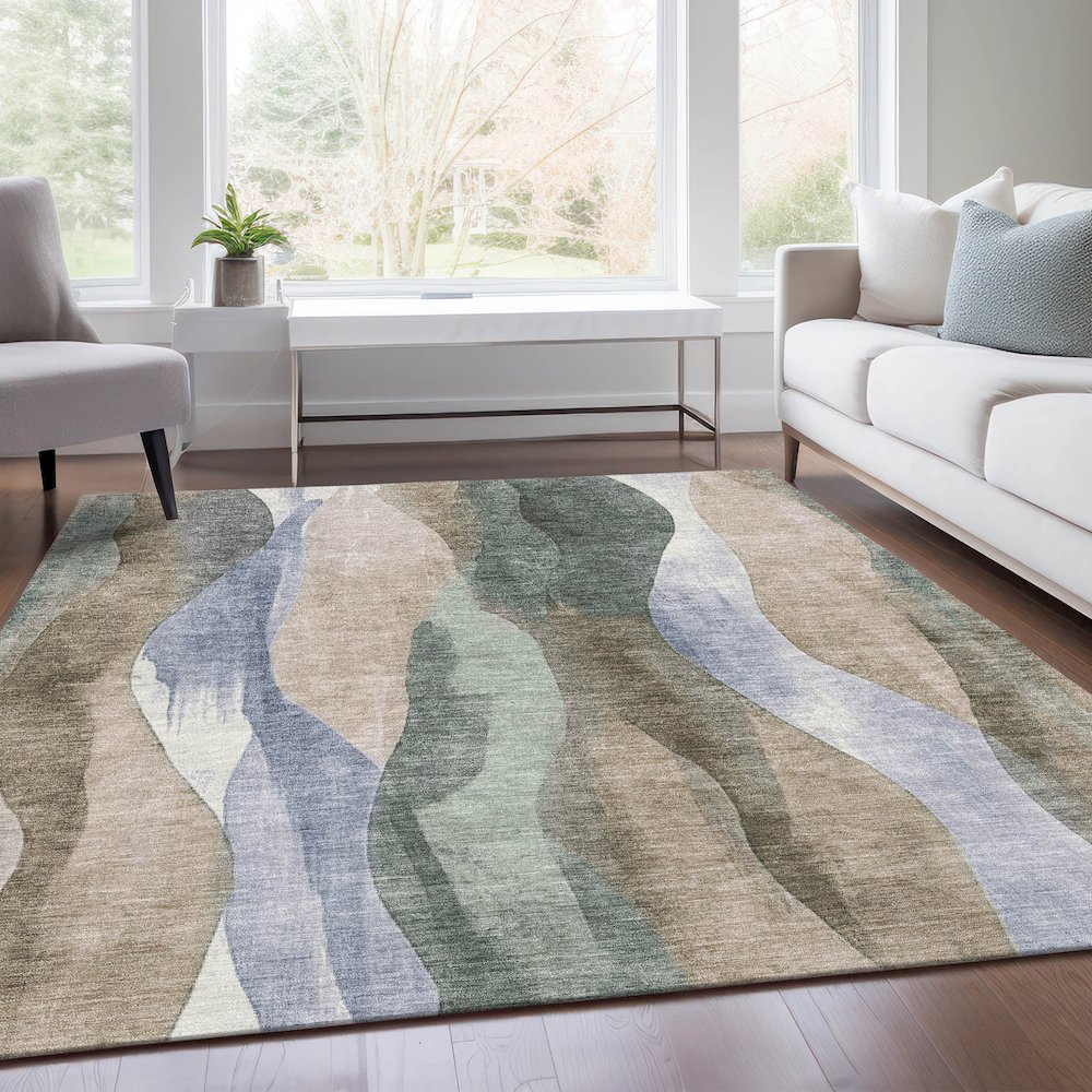 Machine Washable Indoor/Outdoor Chantille Beige 10' x 14' Rug. Picture 6