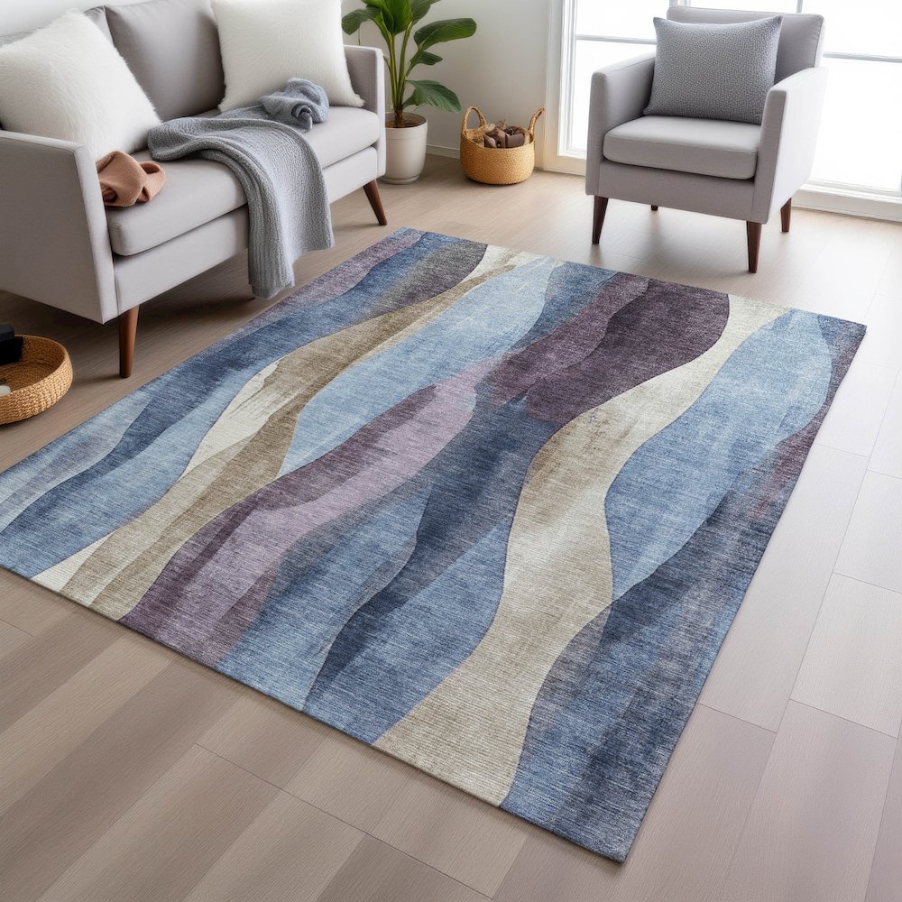 Machine Washable Indoor/Outdoor Chantille Denim 10' x 14' Rug. Picture 5