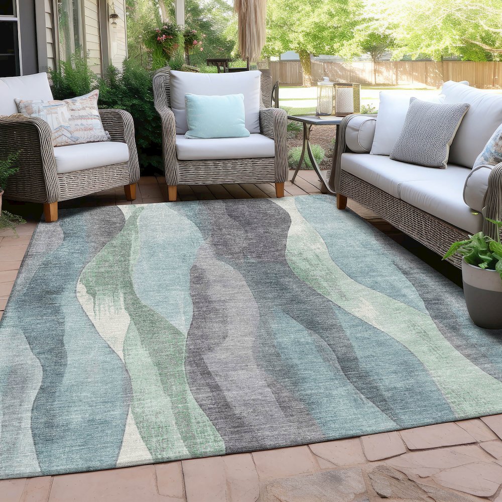 Machine Washable Indoor/Outdoor Chantille Teal 10' x 14' Rug. Picture 7