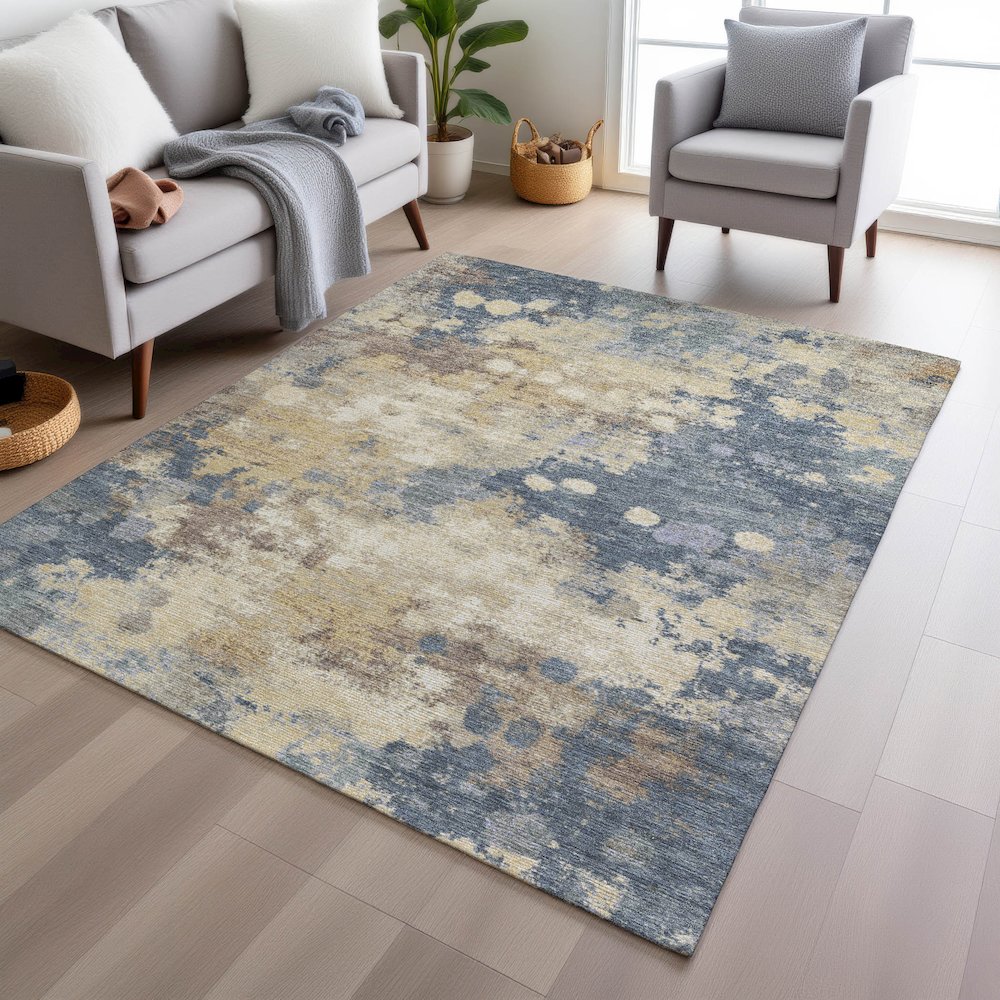 Machine Washable Indoor/Outdoor Chantille Gold 10' x 14' Rug. Picture 5