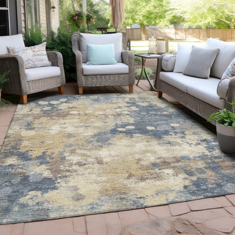 Machine Washable Indoor/Outdoor Chantille Gold 10' x 14' Rug. Picture 7