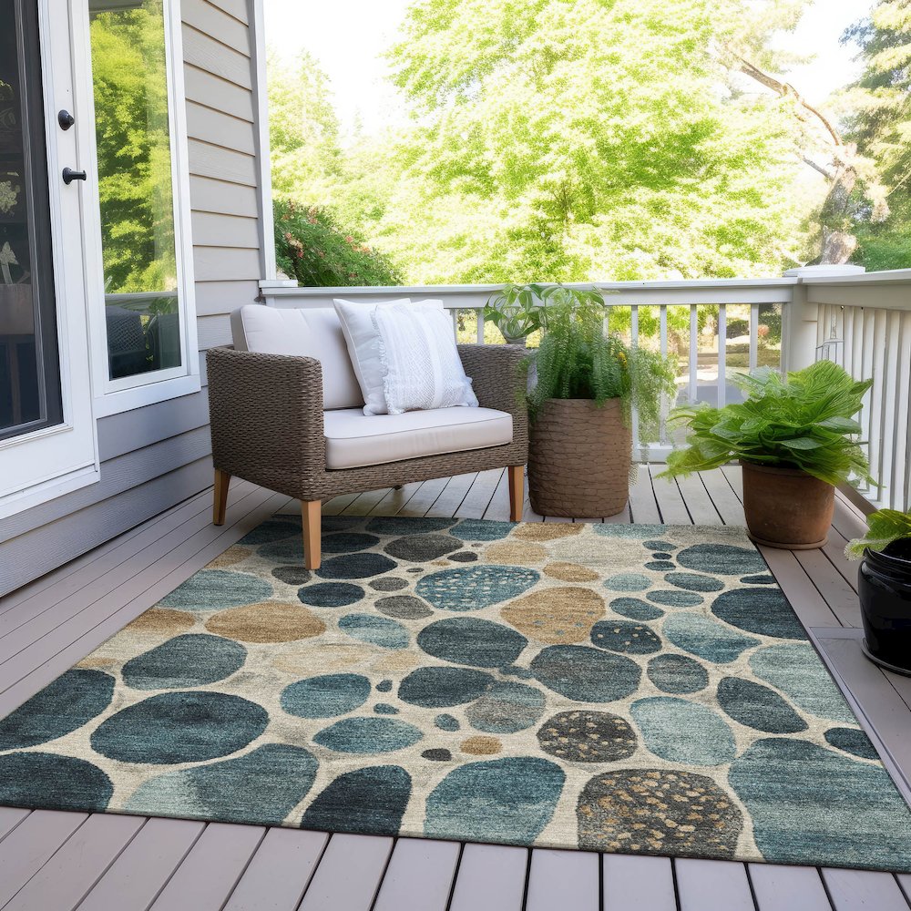 Machine Washable Indoor/Outdoor Chantille Teal 10' x 14' Rug. Picture 8