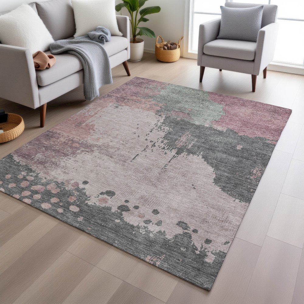 Machine Washable Indoor/Outdoor Chantille Blush 10' x 14' Rug. Picture 5