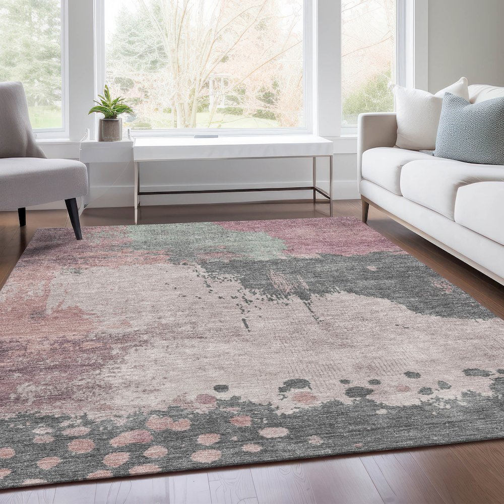 Machine Washable Indoor/Outdoor Chantille Blush 10' x 14' Rug. Picture 6