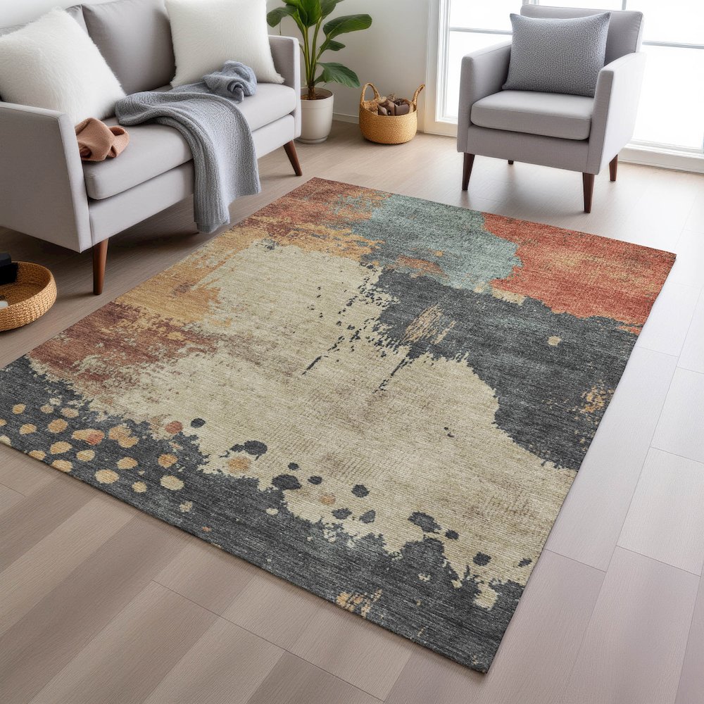 Machine Washable Indoor/Outdoor Chantille Paprika 10' x 14' Rug. Picture 5