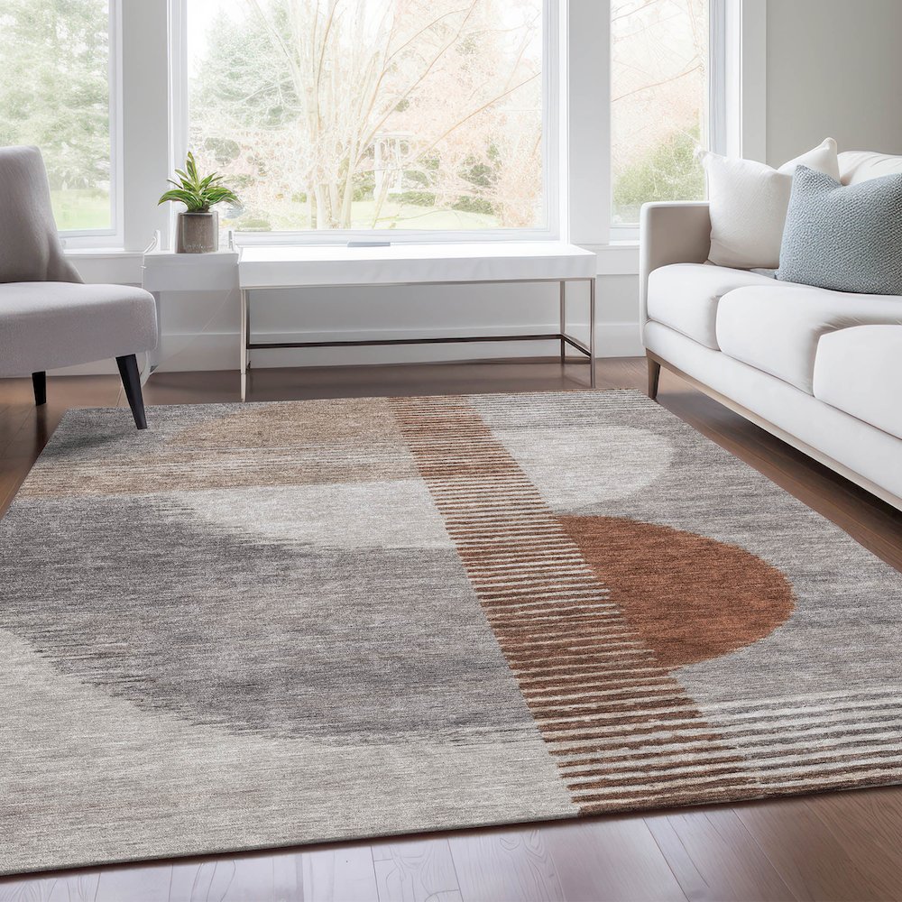 Machine Washable Indoor/Outdoor Chantille Taupe 10' x 14' Rug. Picture 6
