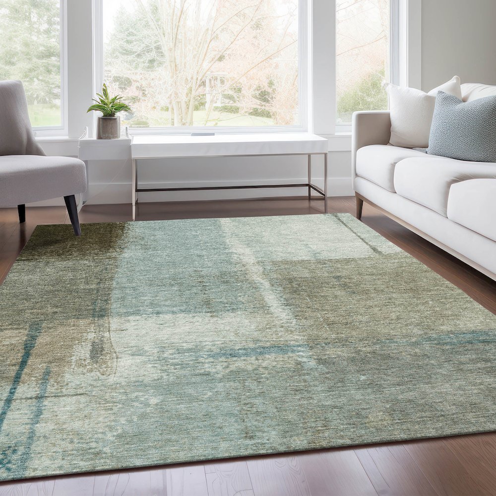 Machine Washable Indoor/Outdoor Chantille Seafoam 10' x 14' Rug. Picture 6