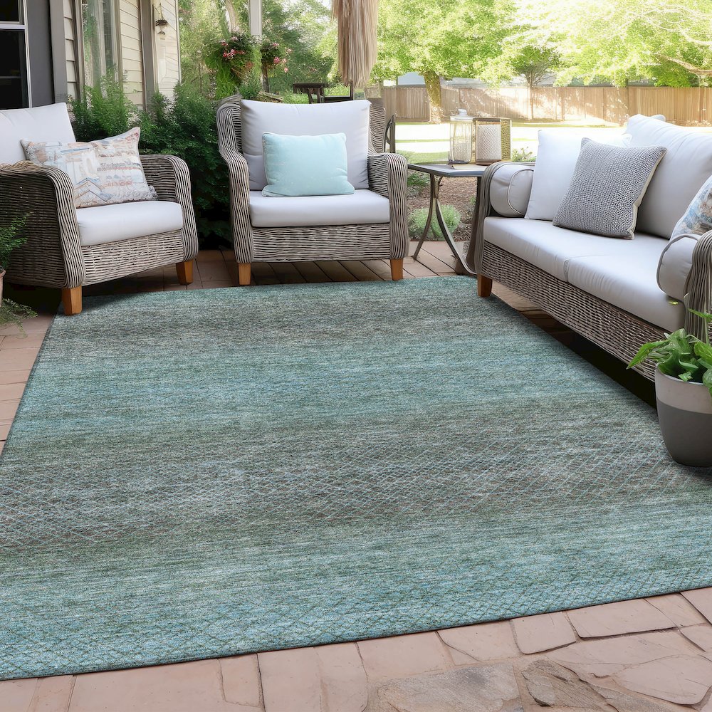 Machine Washable Indoor/Outdoor Chantille Teal 10' x 14' Rug. Picture 7