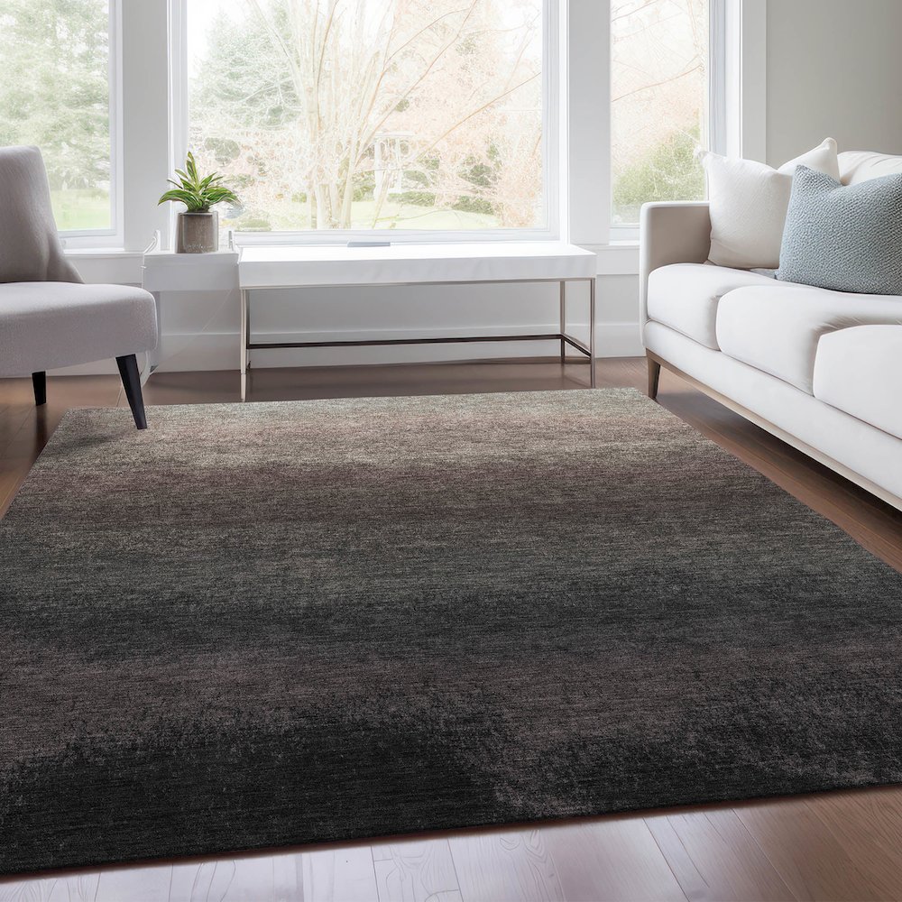 Machine Washable Indoor/Outdoor Chantille Black 10' x 14' Rug. Picture 6