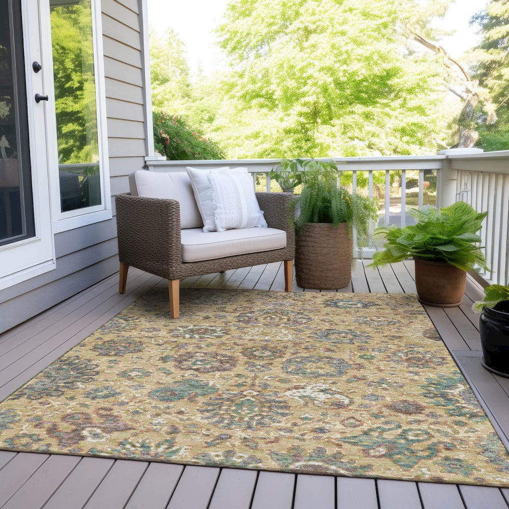 Machine Washable Indoor/Outdoor Chantille Gold 10' x 14' Rug. Picture 8