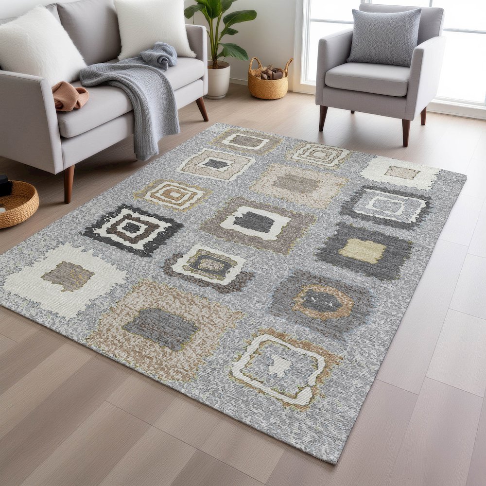 Machine Washable Indoor/Outdoor Chantille Gray 10' x 14' Rug. Picture 5
