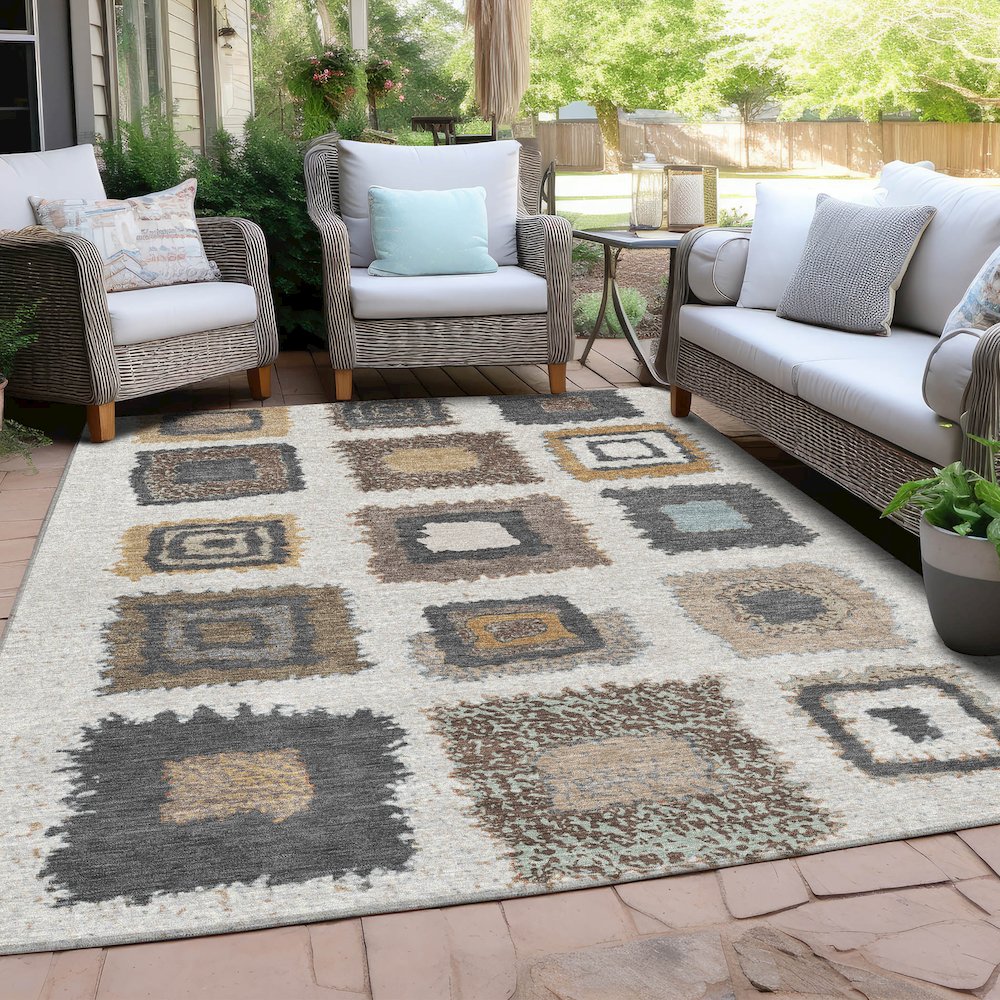 Machine Washable Indoor/Outdoor Chantille Ivory 10' x 14' Rug. Picture 7