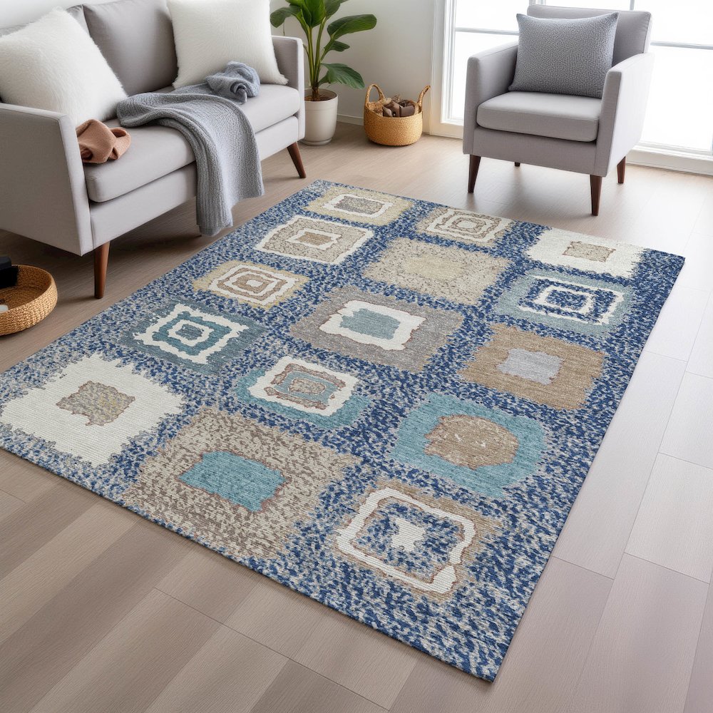 Machine Washable Indoor/Outdoor Chantille Navy 10' x 14' Rug. Picture 5