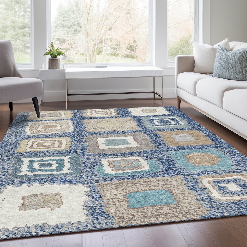 Machine Washable Indoor/Outdoor Chantille Navy 10' x 14' Rug. Picture 6
