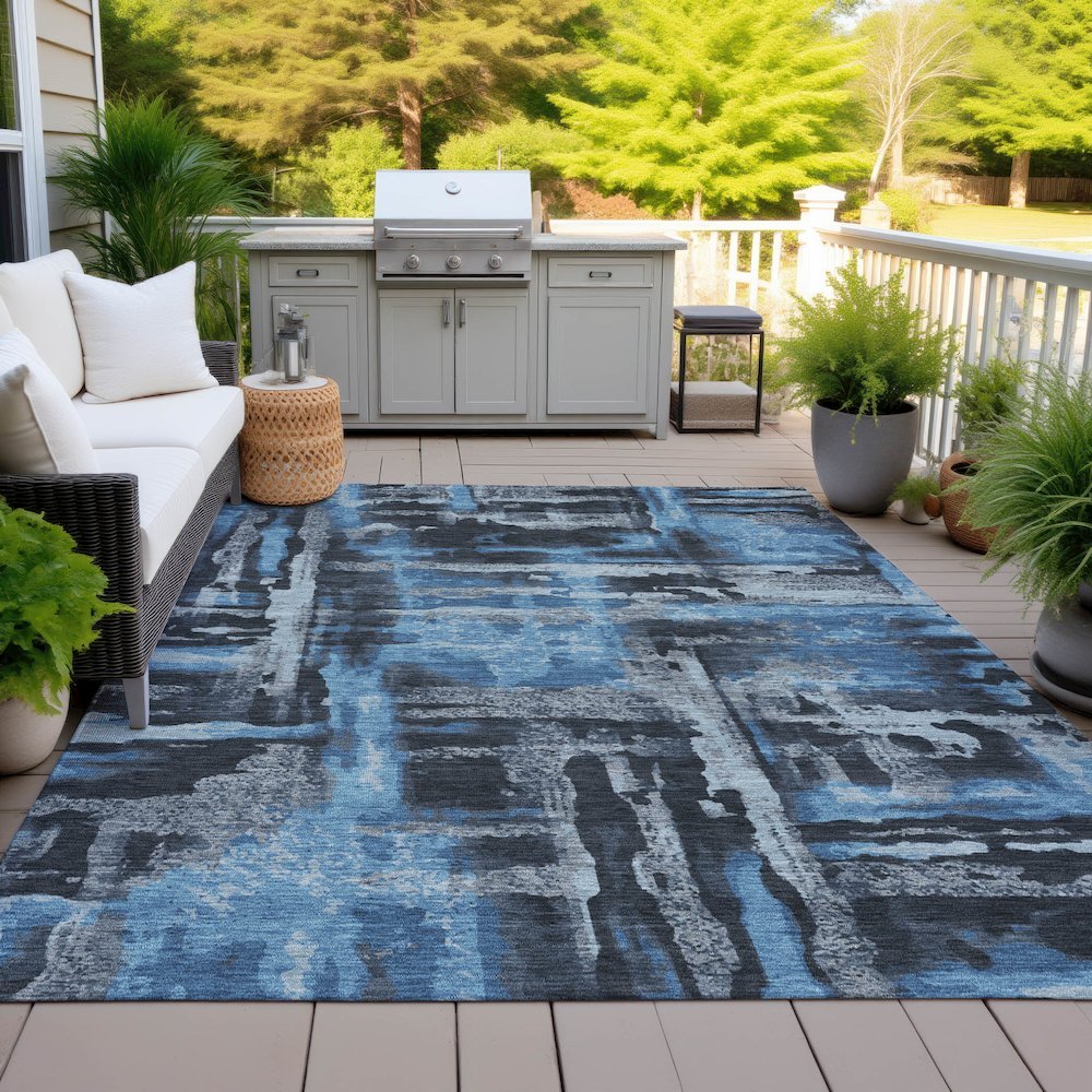Machine Washable Indoor/Outdoor Chantille ACN2015 Black 10' x 14' Rug. Picture 7