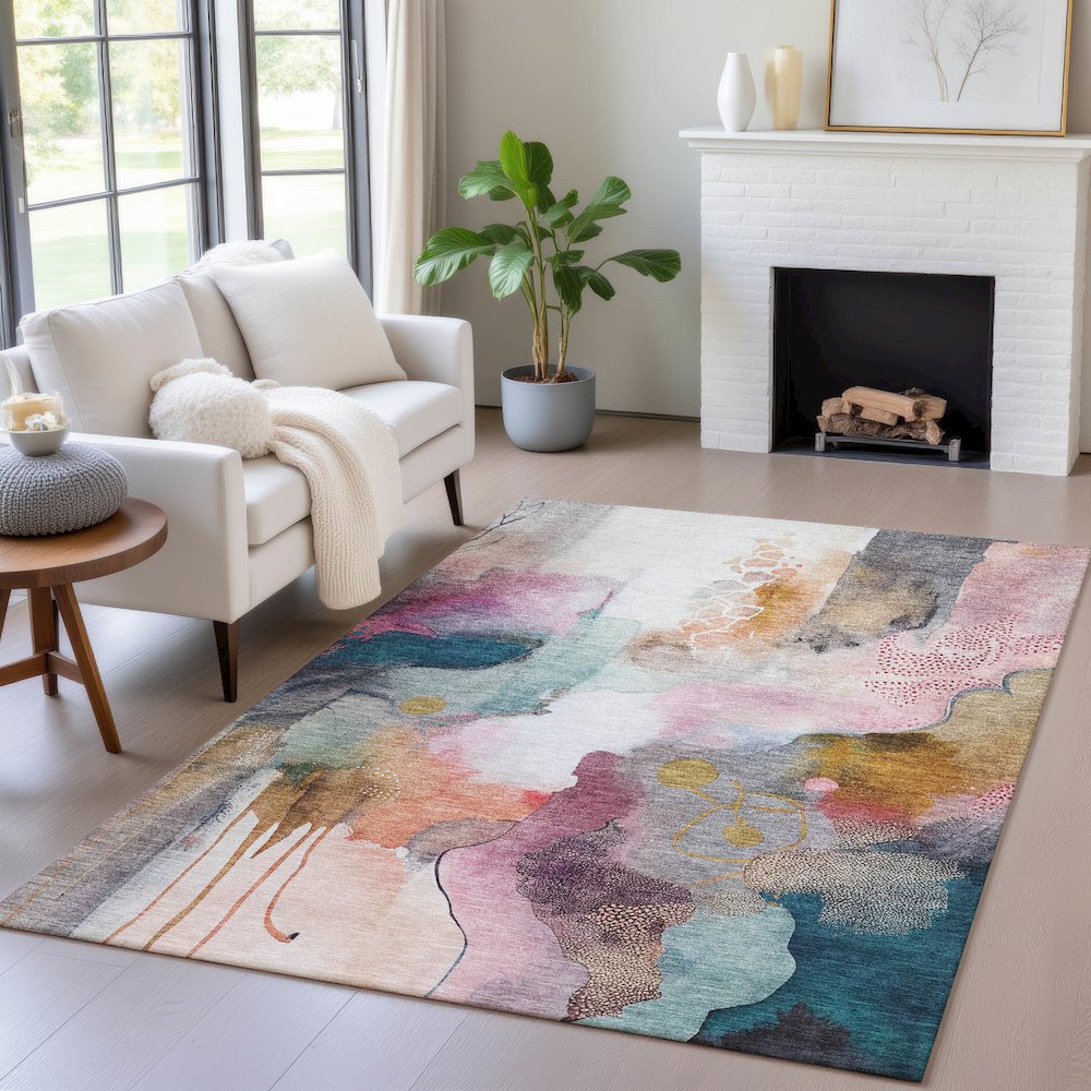 Machine Washable Indoor/Outdoor Chantille ACN2019 Blush 10' x 14' Rug. Picture 5