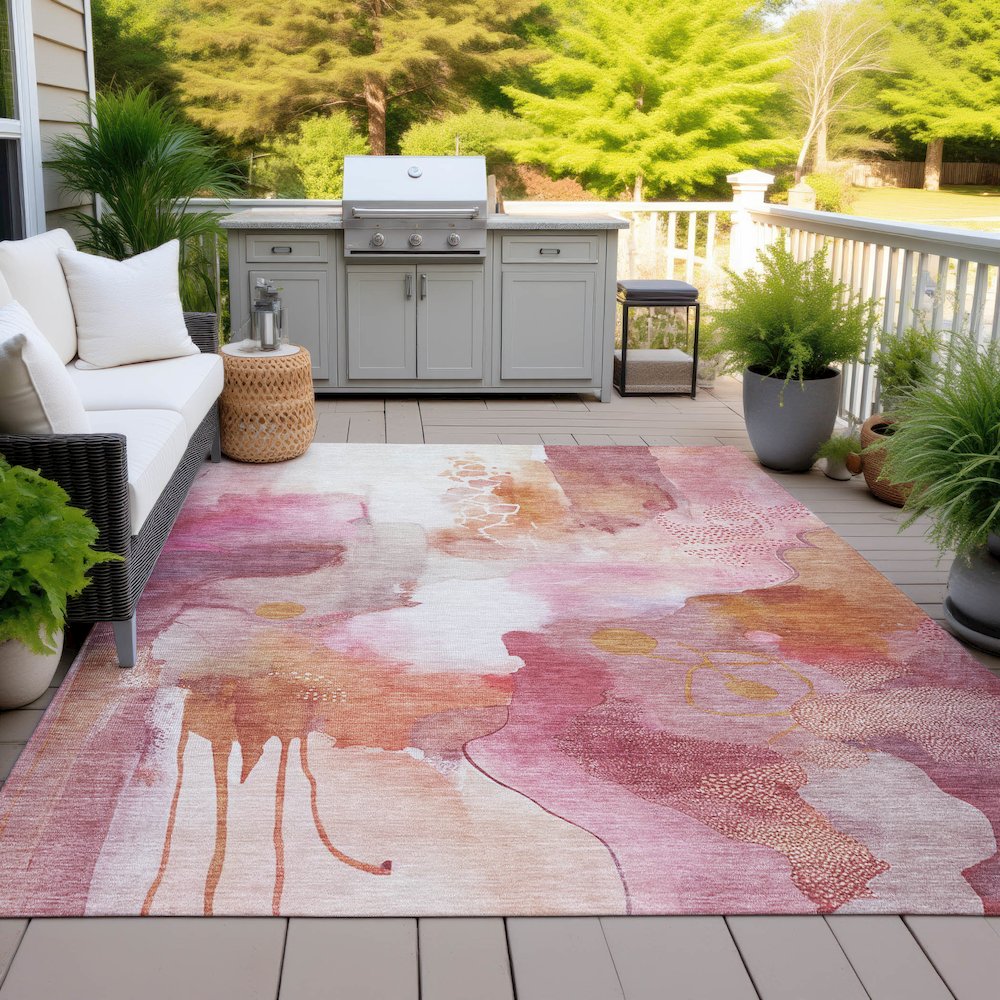 Machine Washable Indoor/Outdoor Chantille ACN2019 Pink 10' x 14' Rug. Picture 7