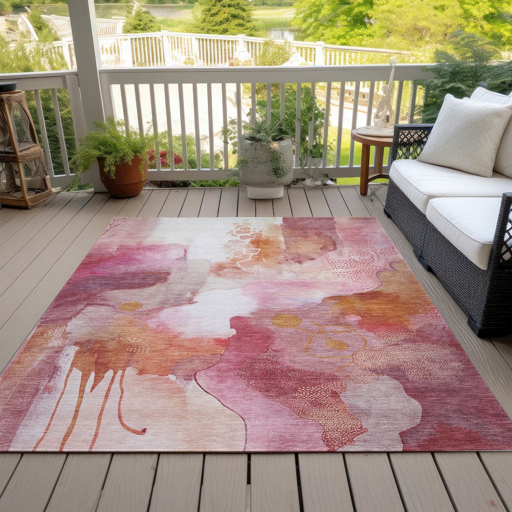Machine Washable Indoor/Outdoor Chantille ACN2019 Pink 10' x 14' Rug. Picture 8