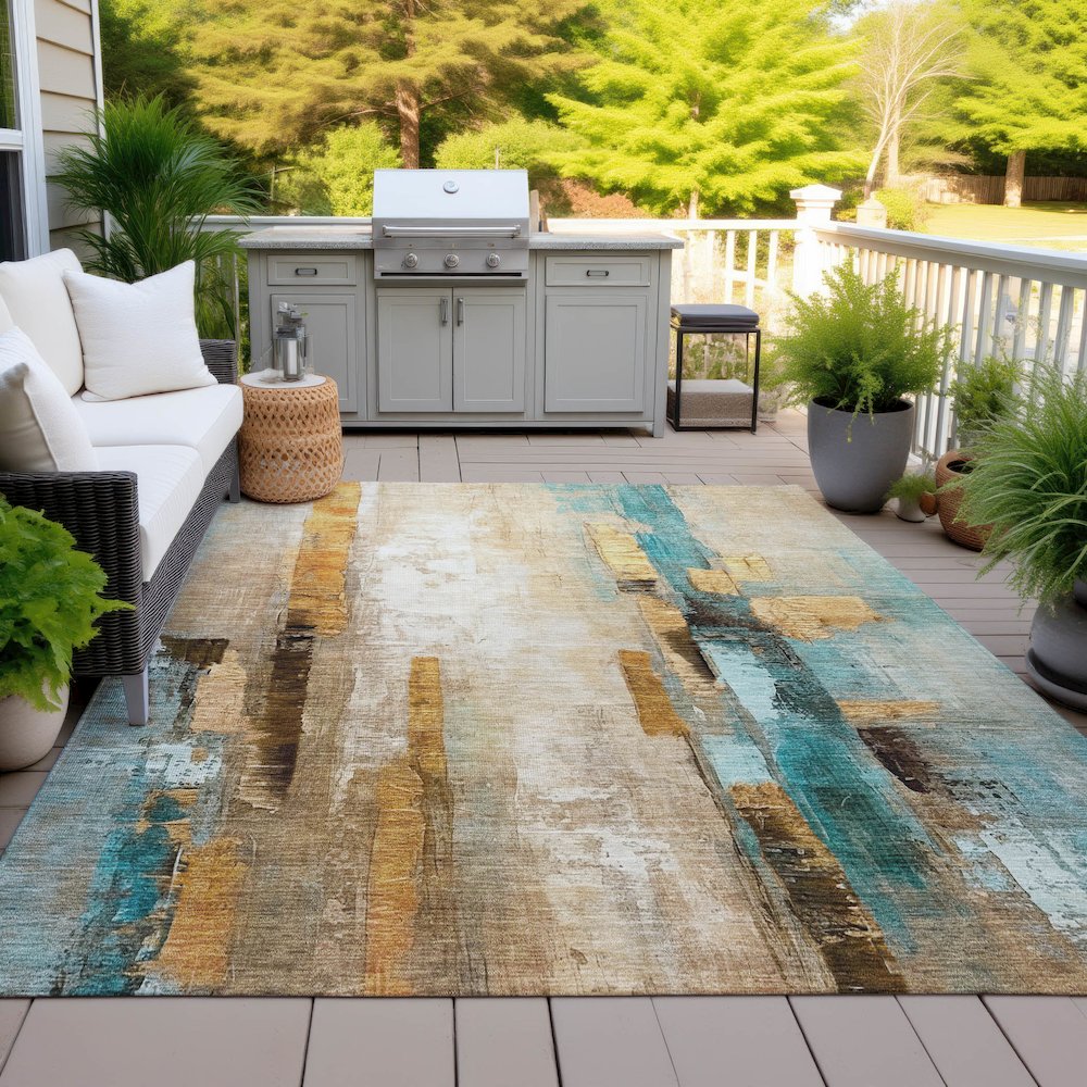 Machine Washable Indoor/Outdoor Chantille ACN2020 Beige 10' x 14' Rug. Picture 7