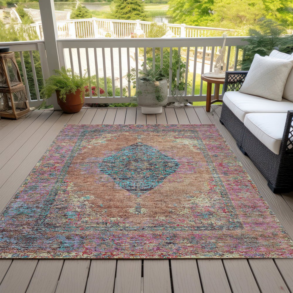 Machine Washable Indoor/Outdoor Chantille ACN2021 Orange 10' x 14' Rug. Picture 8