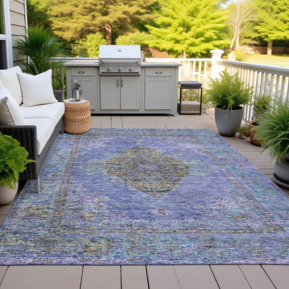 Machine Washable Indoor/Outdoor Chantille ACN2021 Purple 10' x 14' Rug. Picture 7