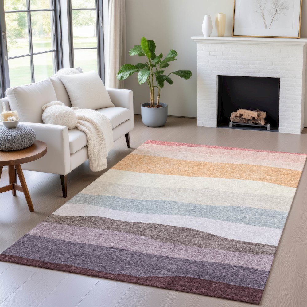 Machine Washable Indoor/Outdoor Chantille ACN2023 Orange 10' x 14' Rug. Picture 5