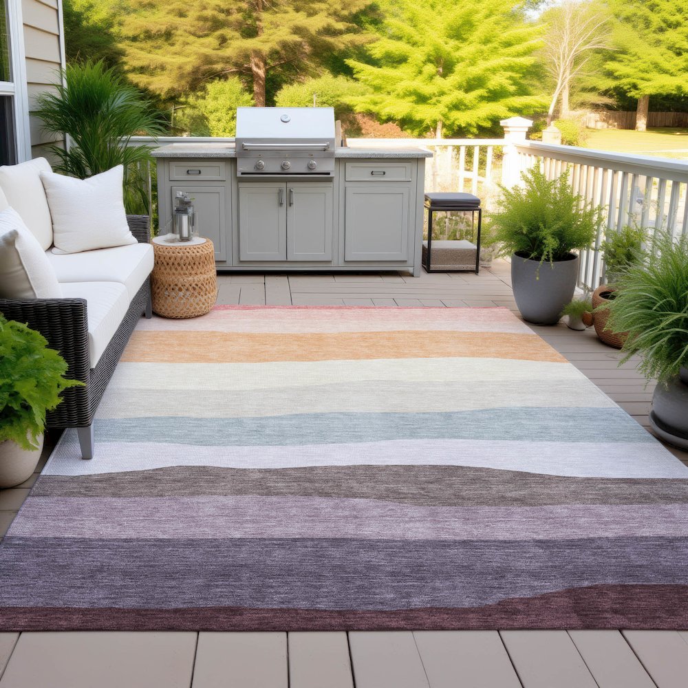 Machine Washable Indoor/Outdoor Chantille ACN2023 Orange 10' x 14' Rug. Picture 7