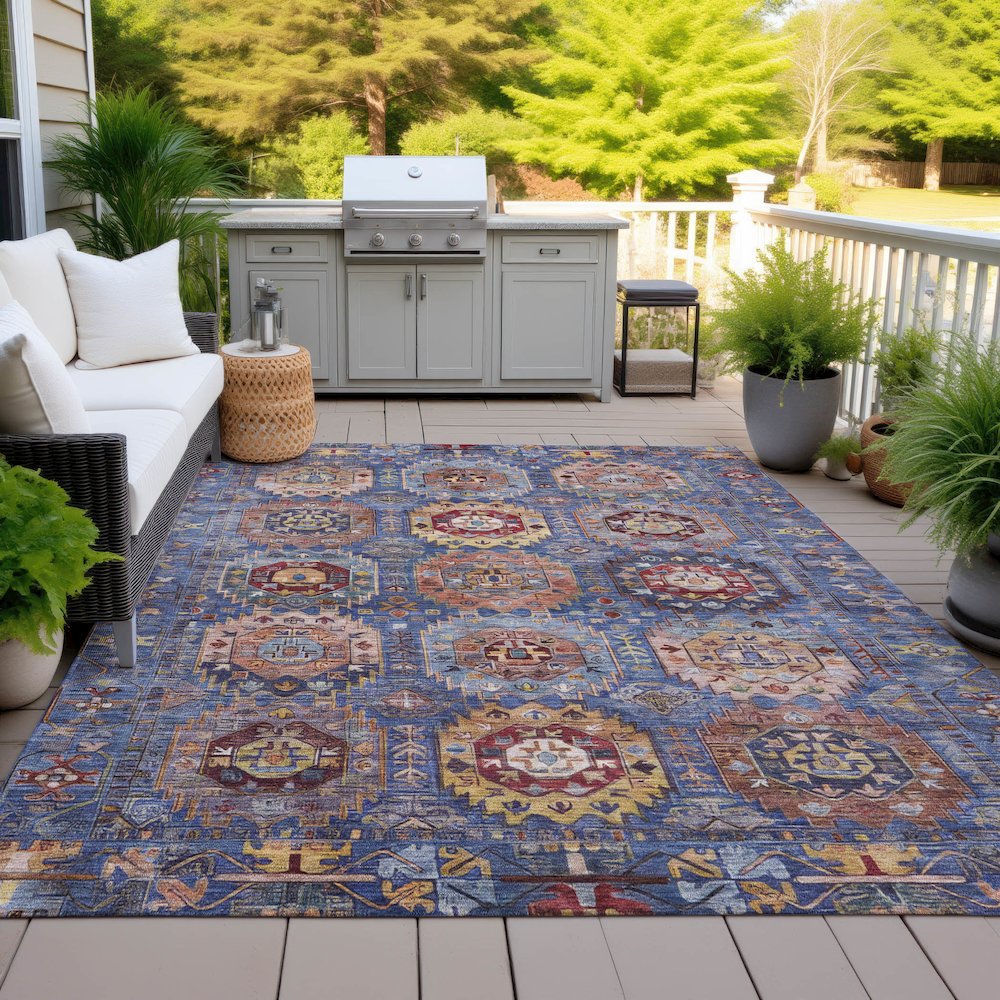 Machine Washable Indoor/Outdoor Chantille ACN2024 Denim 10' x 14' Rug. Picture 7