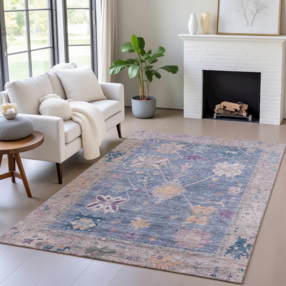 Machine Washable Indoor/Outdoor Chantille ACN2025 Blue 10' x 14' Rug. Picture 5