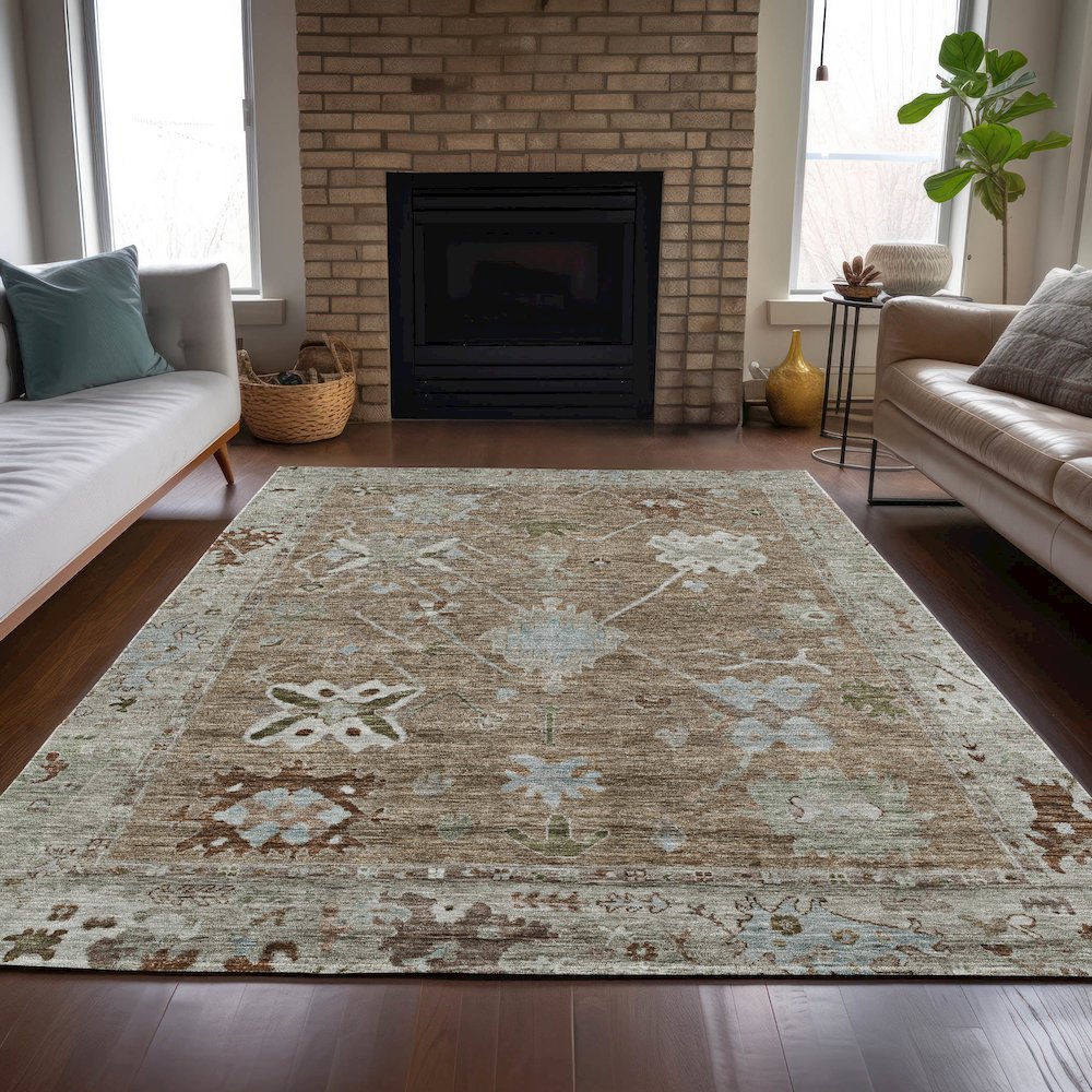 Machine Washable Indoor/Outdoor Chantille ACN2025 Brown 10' x 14' Rug. Picture 6