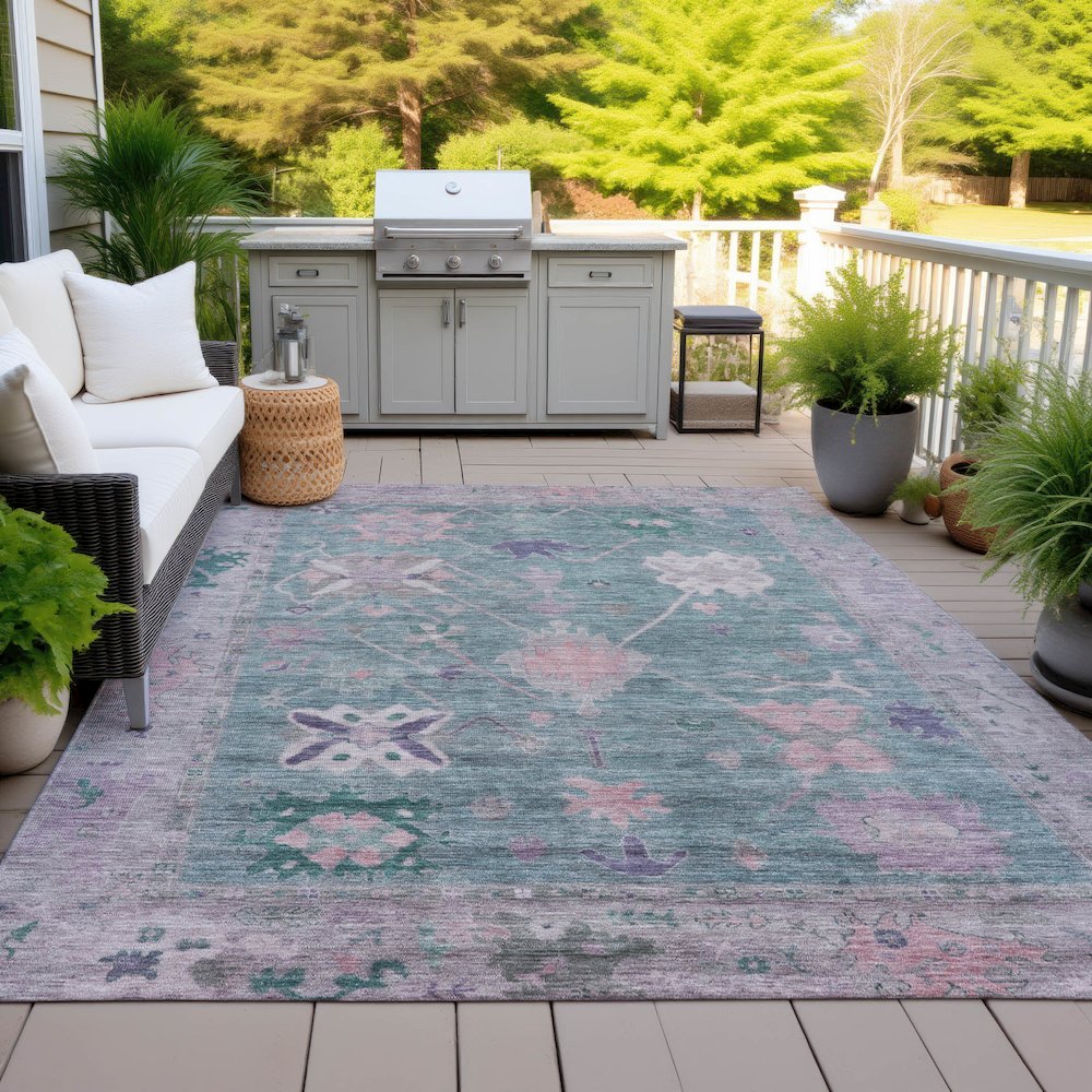Machine Washable Indoor/Outdoor Chantille ACN2025 Green 10' x 14' Rug. Picture 7