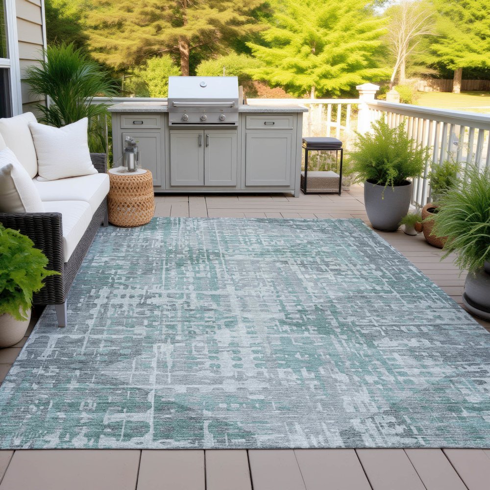 Machine Washable Indoor/Outdoor Chantille ACN2026 Teal 10' x 14' Rug. Picture 7