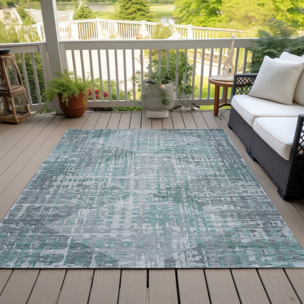 Machine Washable Indoor/Outdoor Chantille ACN2026 Teal 10' x 14' Rug. Picture 8