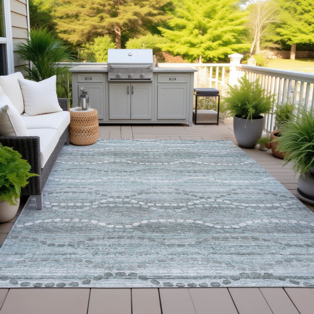 Machine Washable Indoor/Outdoor Chantille ACN2030 Teal 10' x 14' Rug. Picture 7