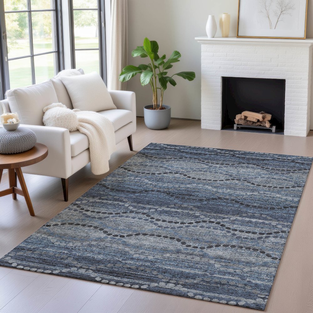 Machine Washable Indoor/Outdoor Chantille ACN2031 Navy 10' x 14' Rug. Picture 5