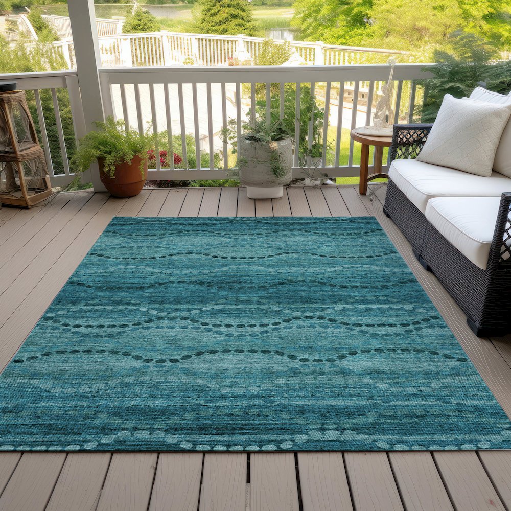 Machine Washable Indoor/Outdoor Chantille ACN2031 Turquoise 10' x 14' Rug. Picture 8