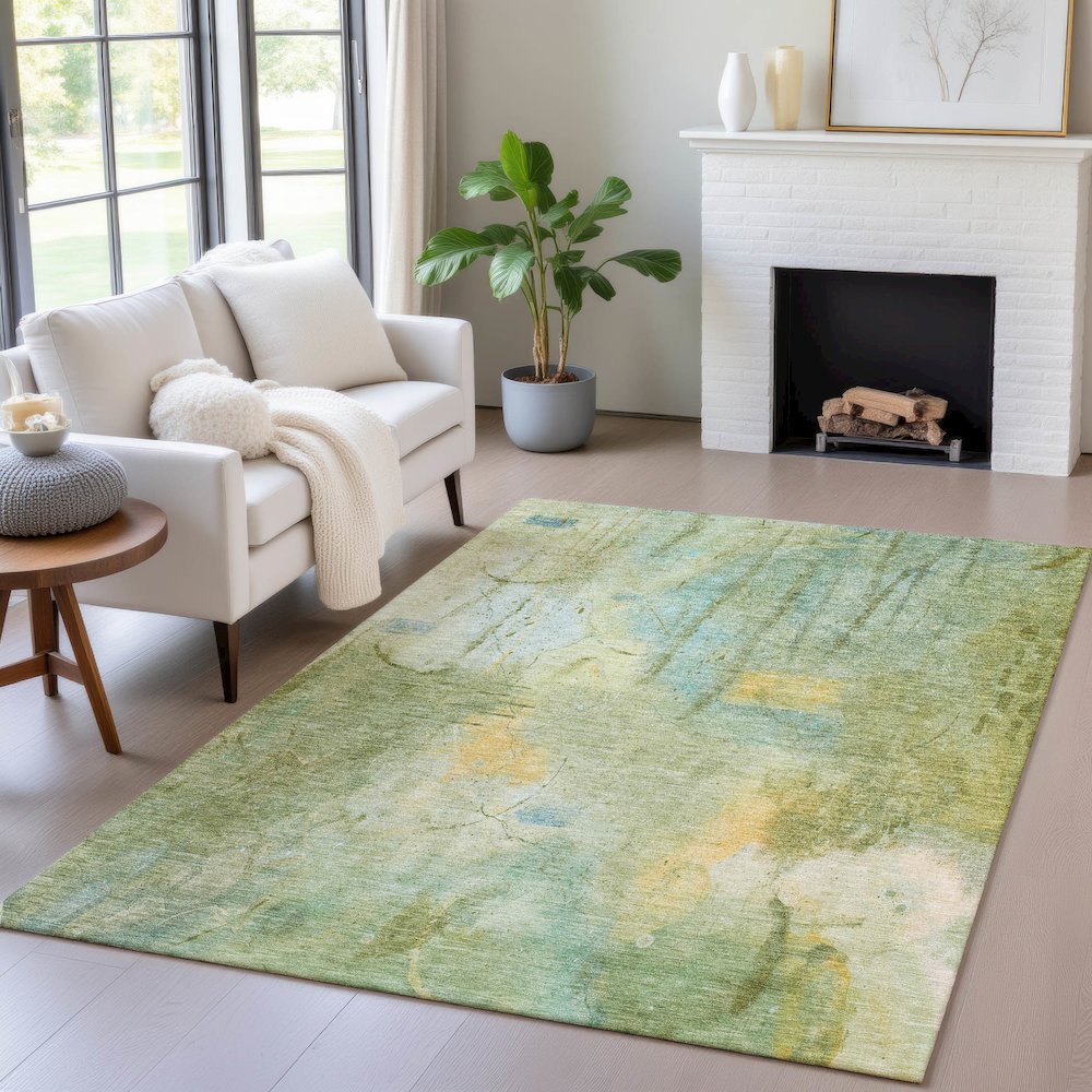 Machine Washable Indoor/Outdoor Chantille ACN2032 Sage 10' x 14' Rug. Picture 5