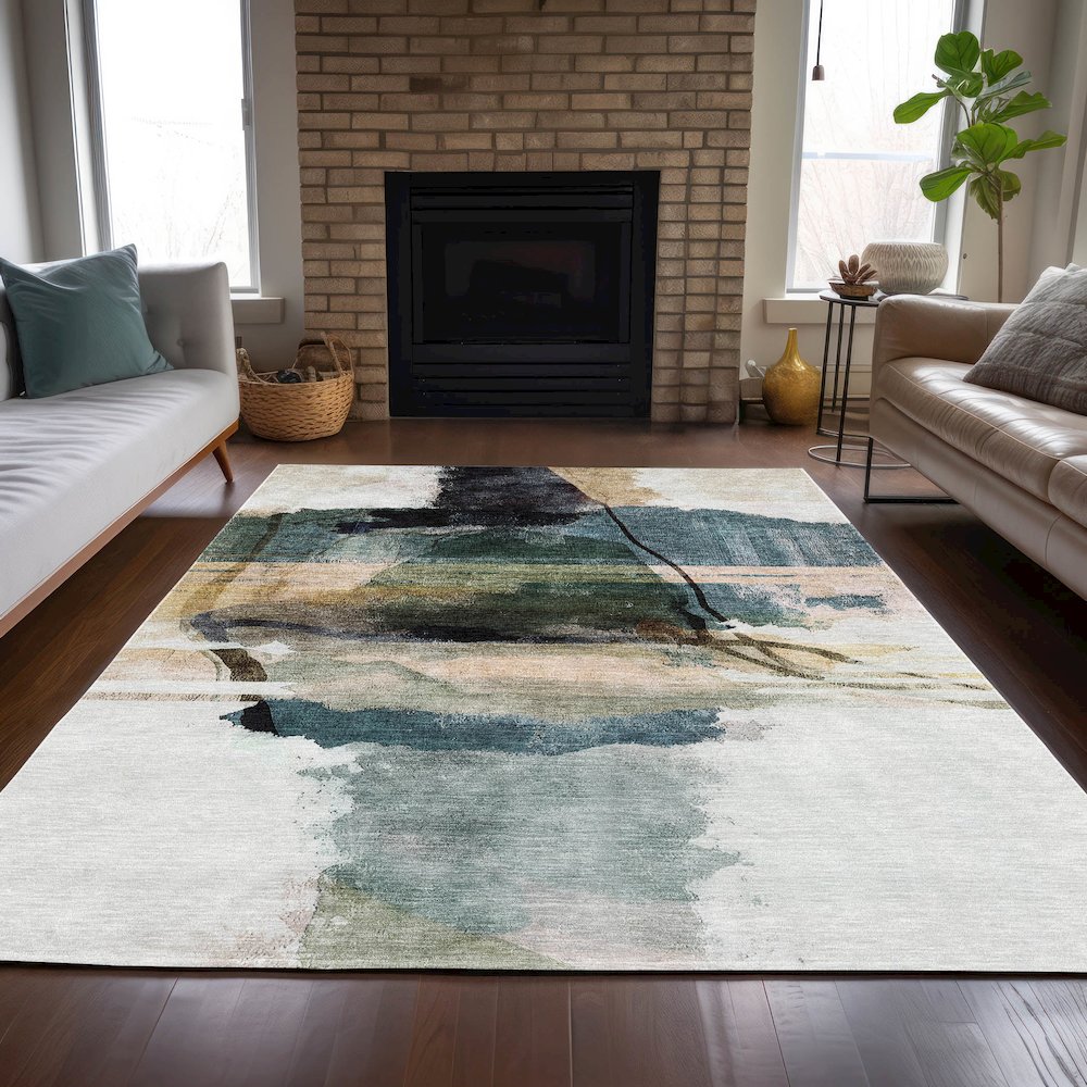 Machine Washable Indoor/Outdoor Chantille ACN2033 Green 10' x 14' Rug. Picture 6