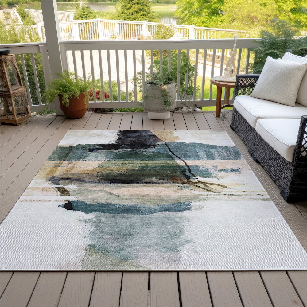 Machine Washable Indoor/Outdoor Chantille ACN2033 Green 10' x 14' Rug. Picture 8
