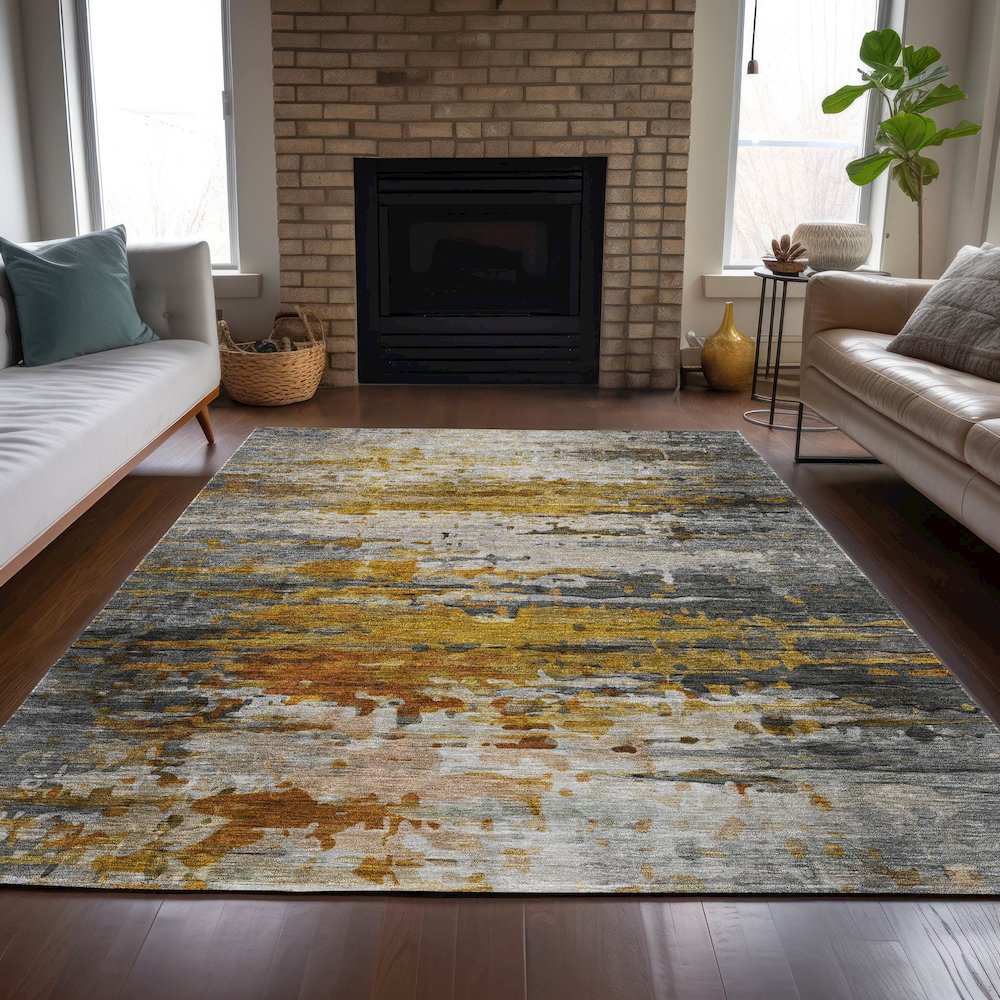 Machine Washable Indoor/Outdoor Chantille ACN2034 Copper 10' x 14' Rug. Picture 6