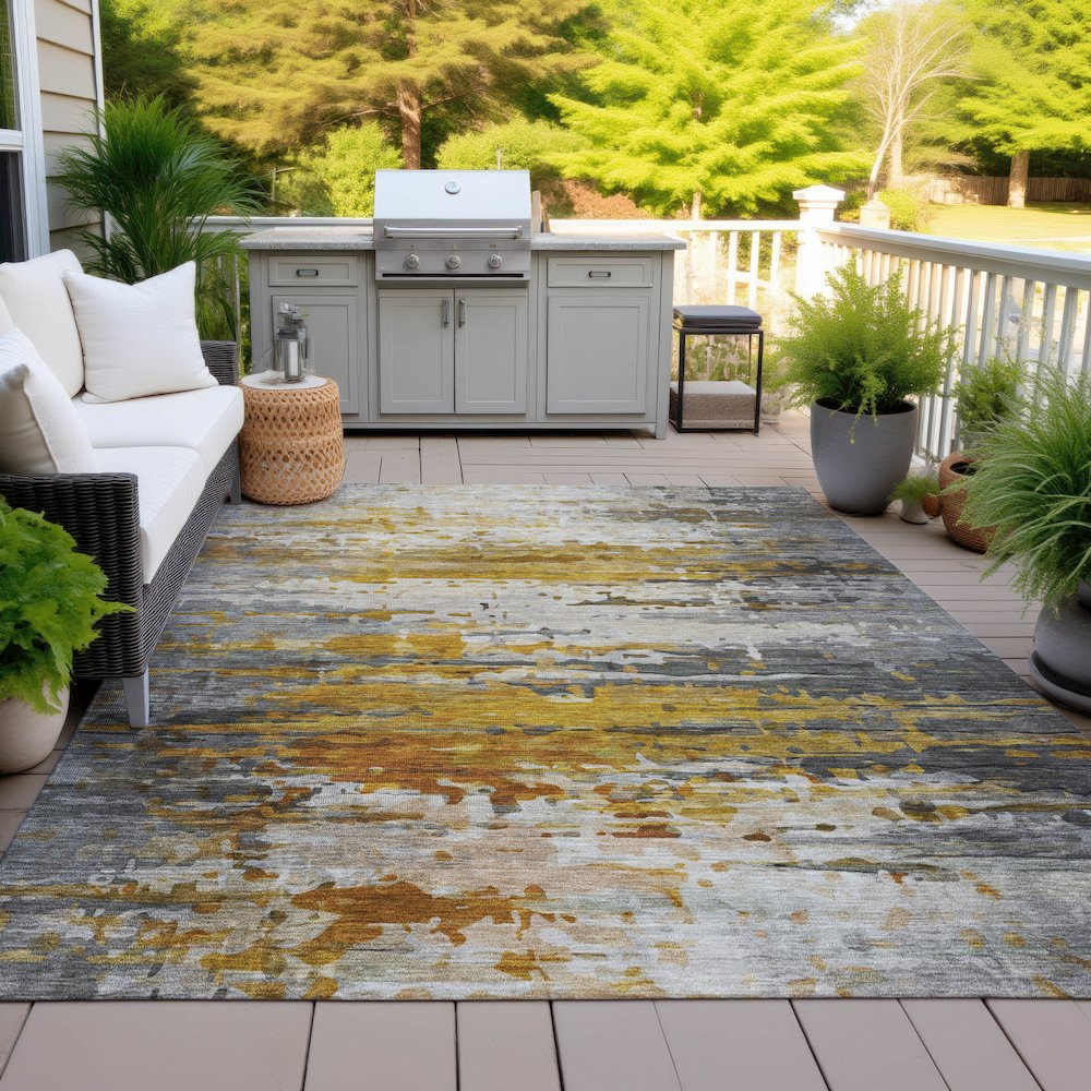 Machine Washable Indoor/Outdoor Chantille ACN2034 Copper 10' x 14' Rug. Picture 7