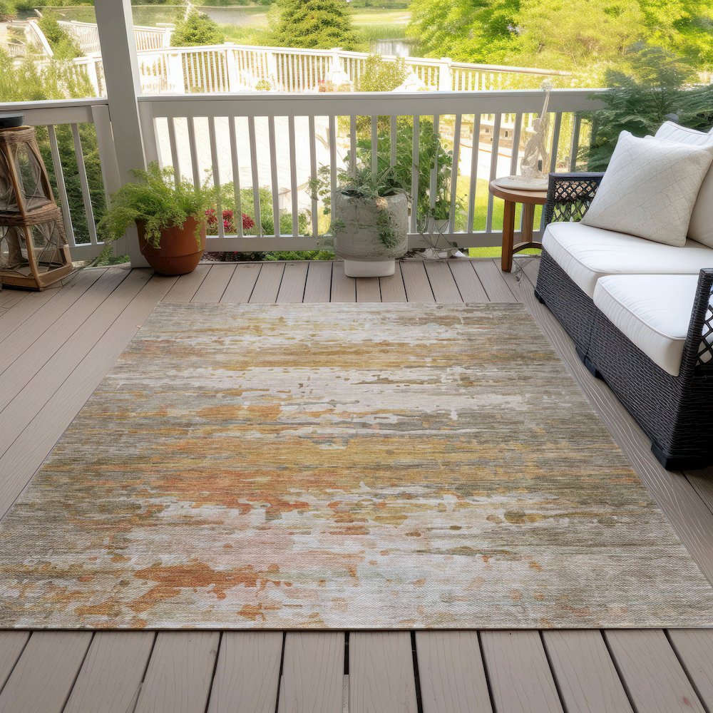 Machine Washable Indoor/Outdoor Chantille ACN2034 Khaki 10' x 14' Rug. Picture 8