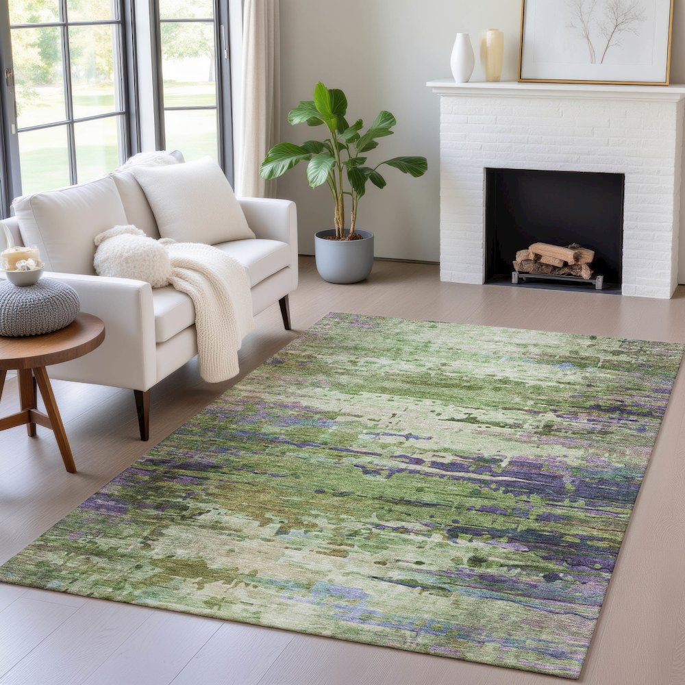Machine Washable Indoor/Outdoor Chantille ACN2035 Green 10' x 14' Rug. Picture 5