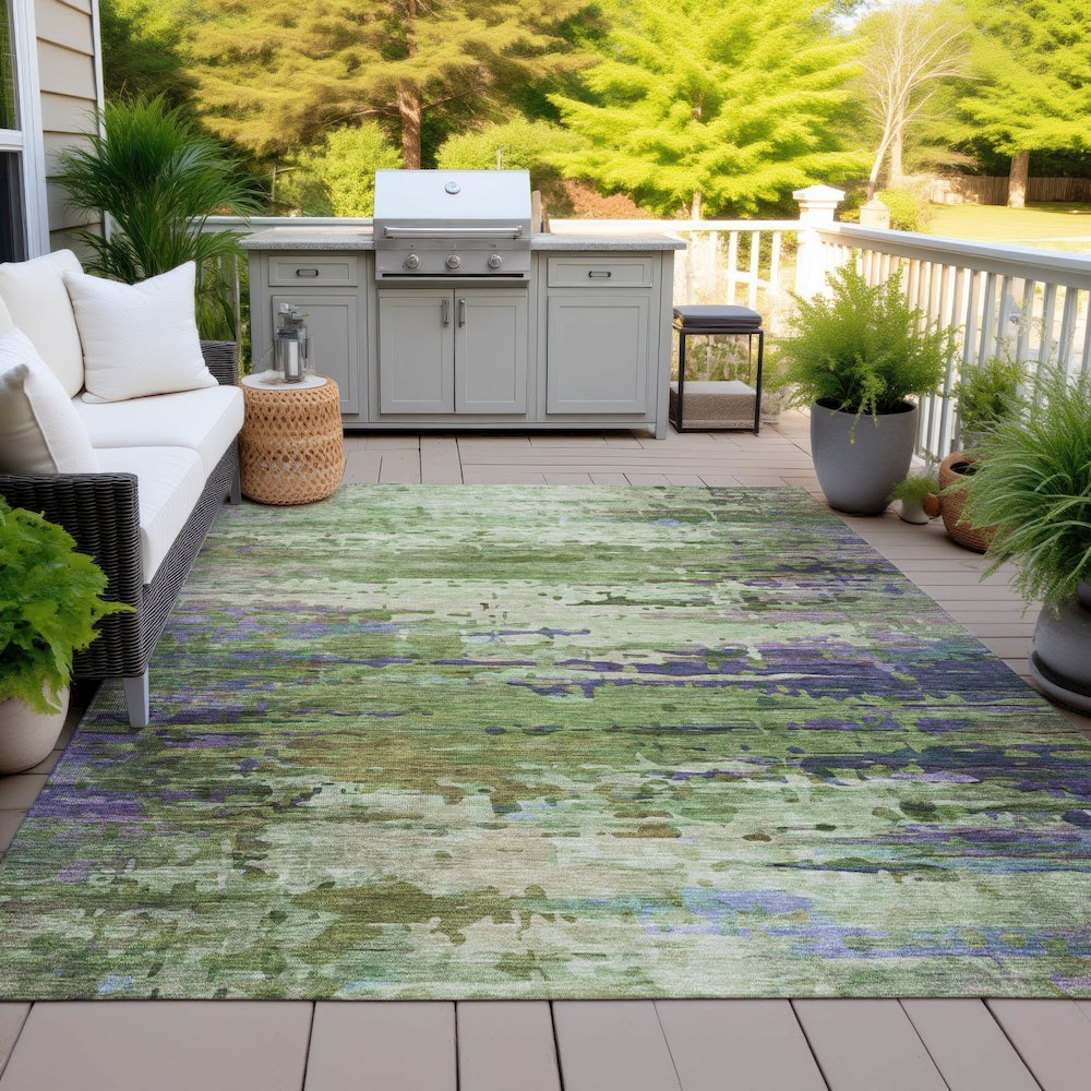 Machine Washable Indoor/Outdoor Chantille ACN2035 Green 10' x 14' Rug. Picture 7