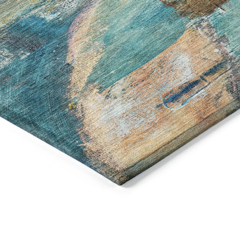 Machine Washable Indoor/Outdoor Chantille ACN2039 Teal 8' x 8' Round Rug. Picture 3
