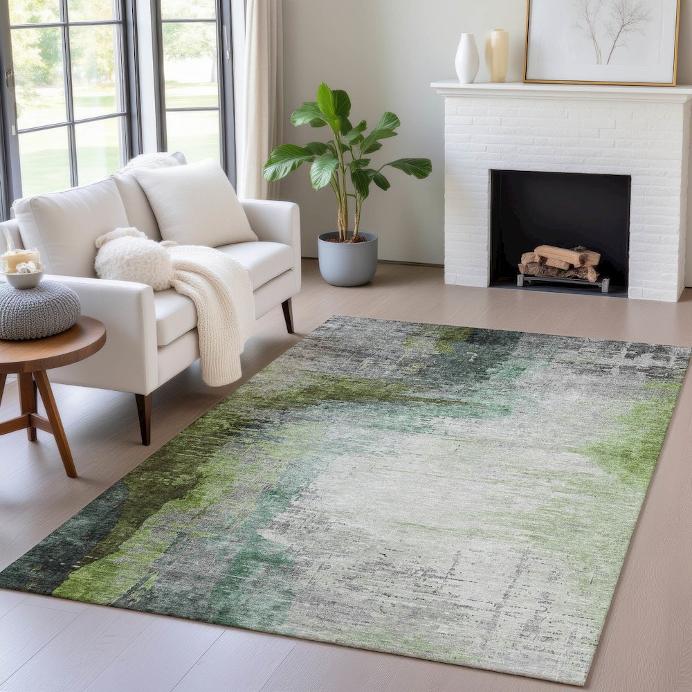 Machine Washable Indoor/Outdoor Chantille ACN2041 Green 10' x 14' Rug. Picture 5