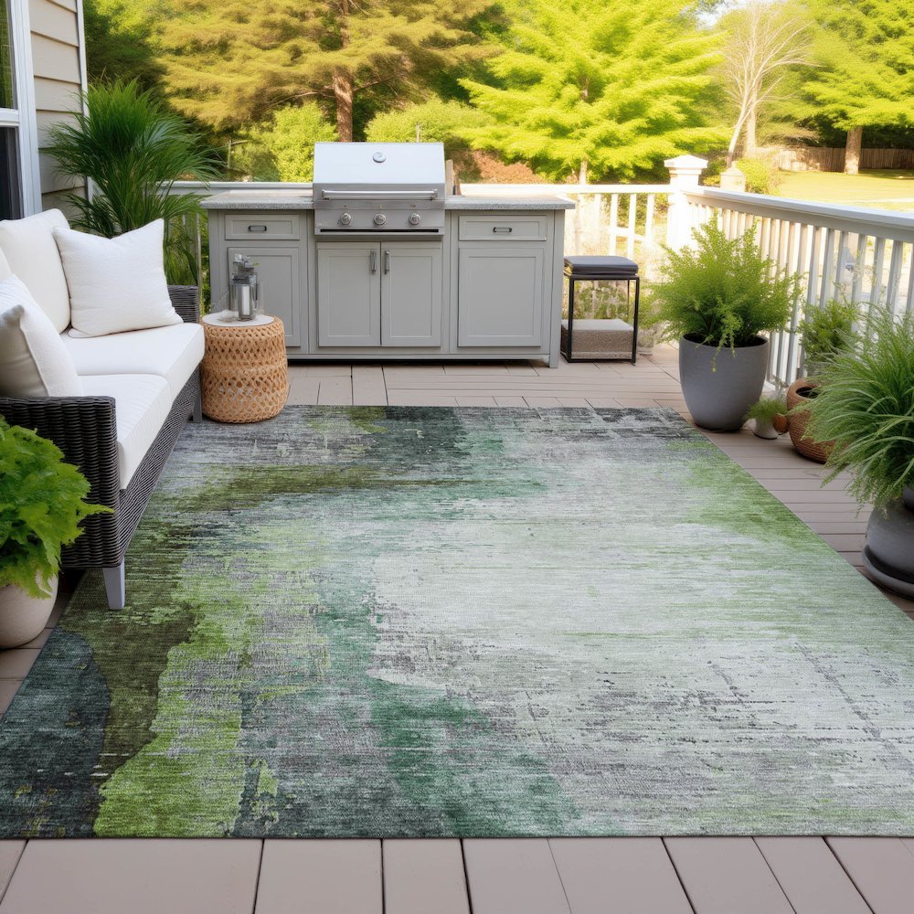Machine Washable Indoor/Outdoor Chantille ACN2041 Green 10' x 14' Rug. Picture 7